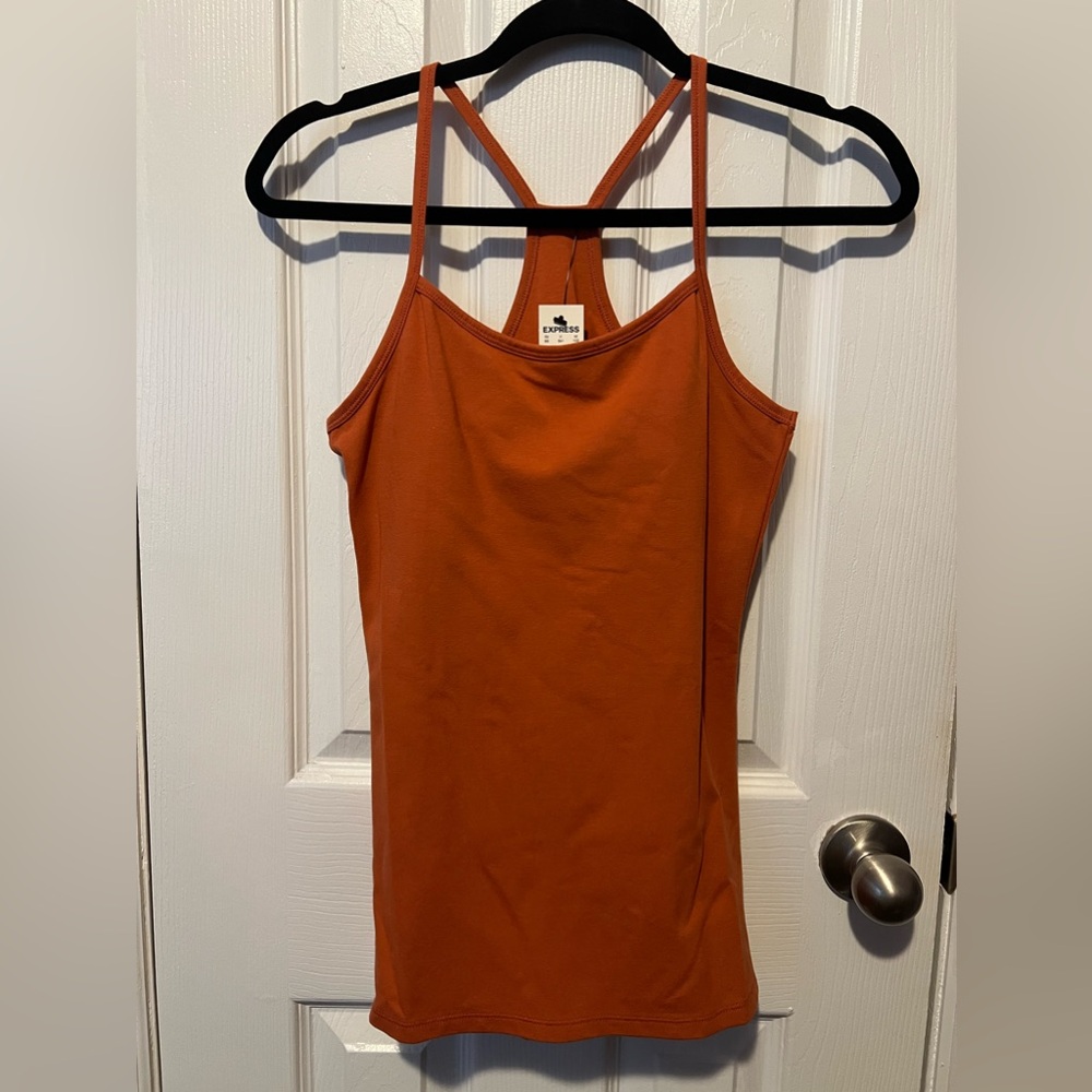 Express burnt orange racer back tank top